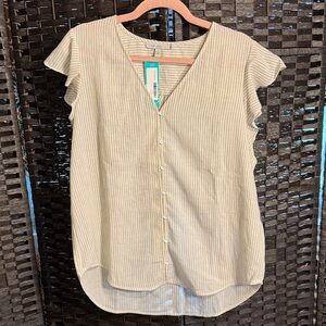 Pale Sky Juni Blouse Off White Flutter Sleeve Pale Stripes Size Large